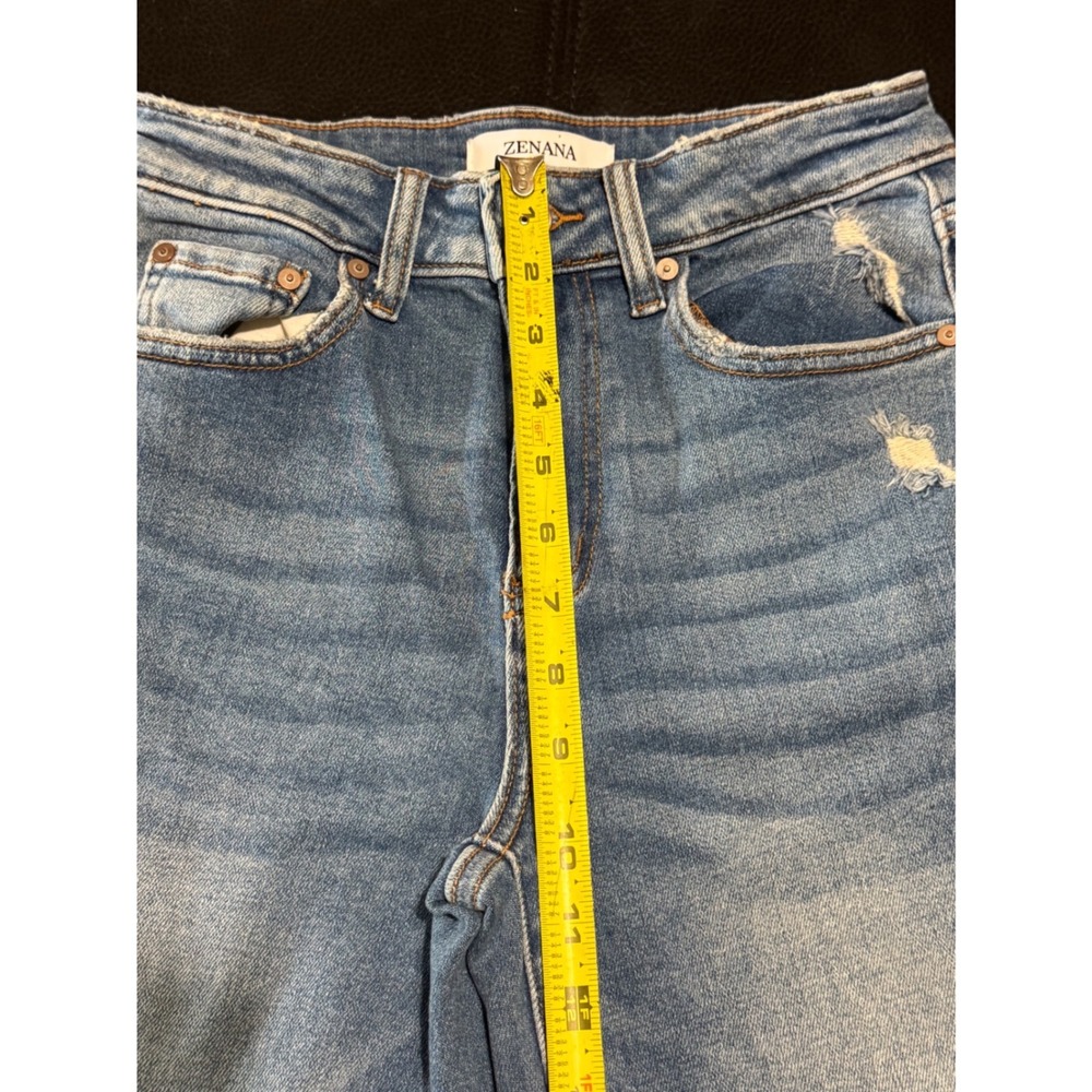Zenana Wide Leg Jeans Womens 26 Distressed Frayed Hem Blue Cotton Stretch Denim - Picture 5 of 8